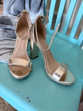 Metallic Gold Ankle-Strap Women's Heeled Sandals